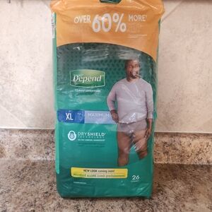 Depends Men's Fit-Flex Underwear, XL, Gray | Maximum | New Unopened